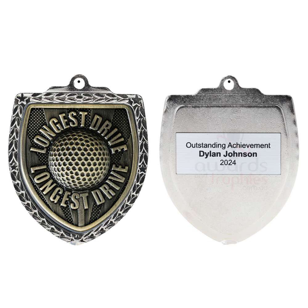 Longest Drive Shield Medal 80mm - Silver 