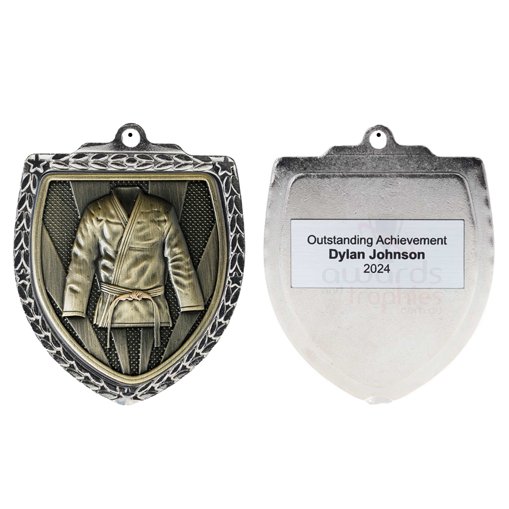 Martial Arts Shield Medal 80mm - Silver 