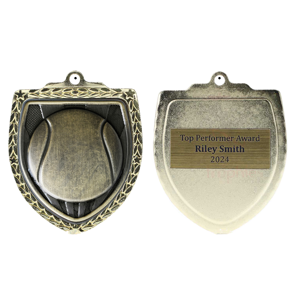 Tennis Ball Shield Medal 80mm - Gold 