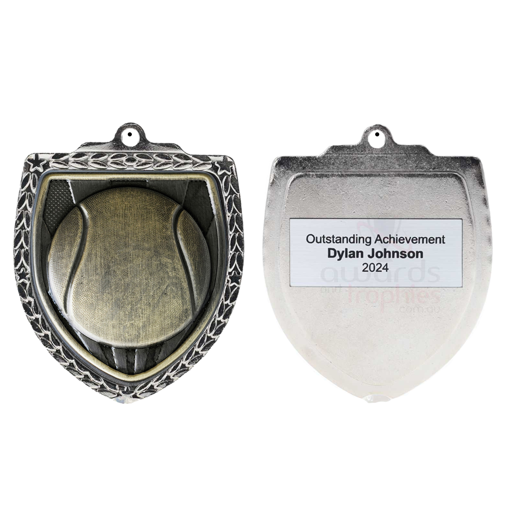 Tennis Ball Shield Medal 80mm - Silver 