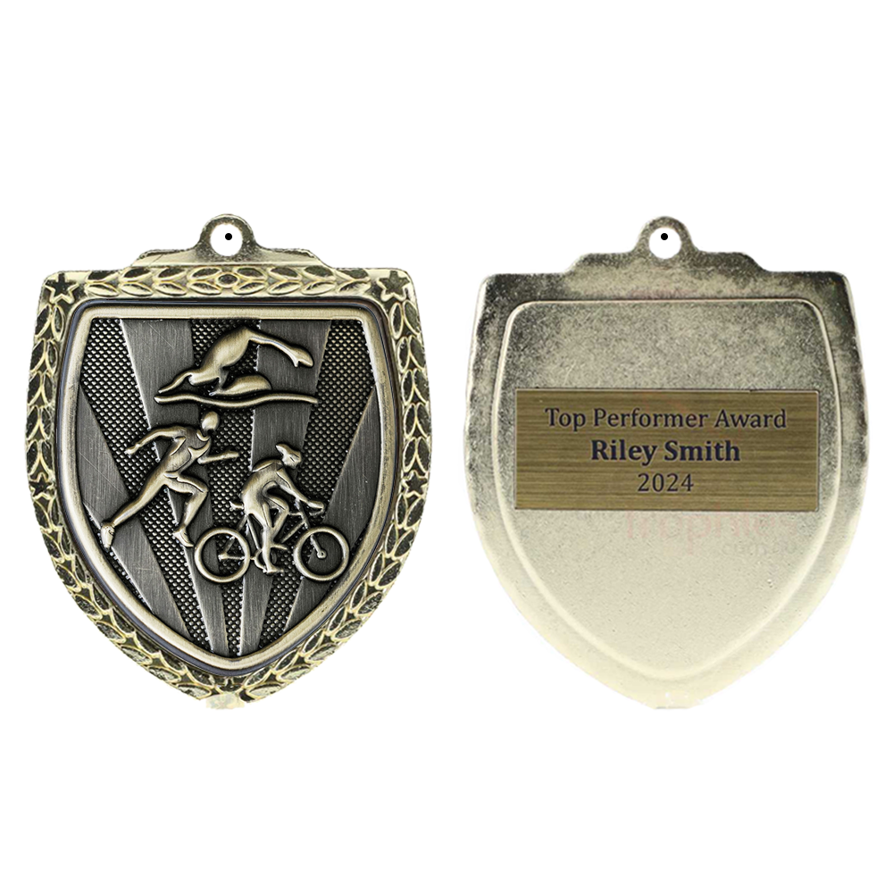 Triathlon Shield Medal 80mm - Gold 