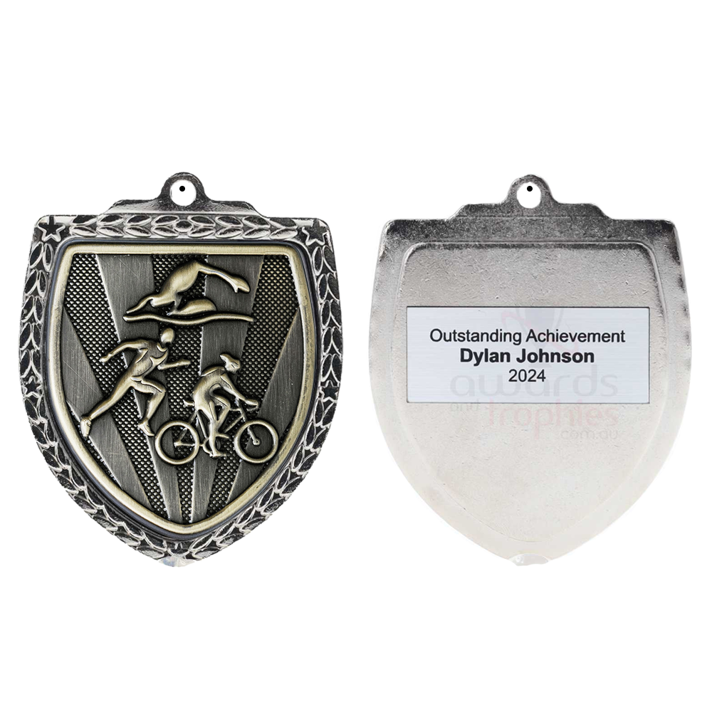 Triathlon Shield Medal 80mm - Silver 