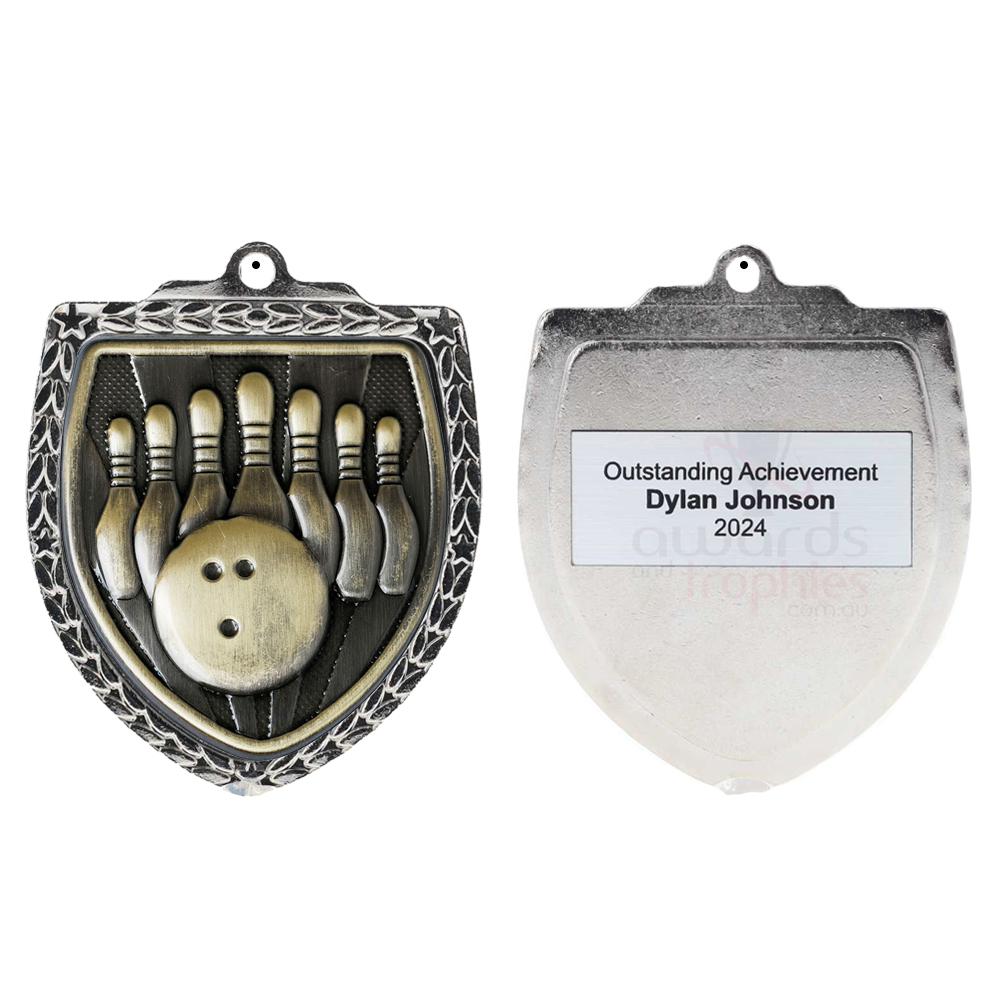 Tenpin Bowling Shield Medal 80mm - Silver 