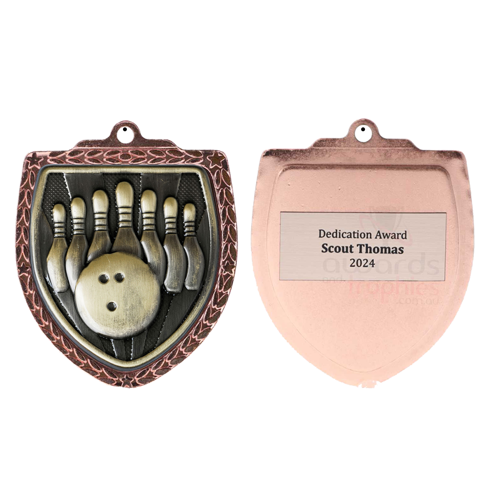 Tenpin Bowling Shield Medal 80mm - Bronze