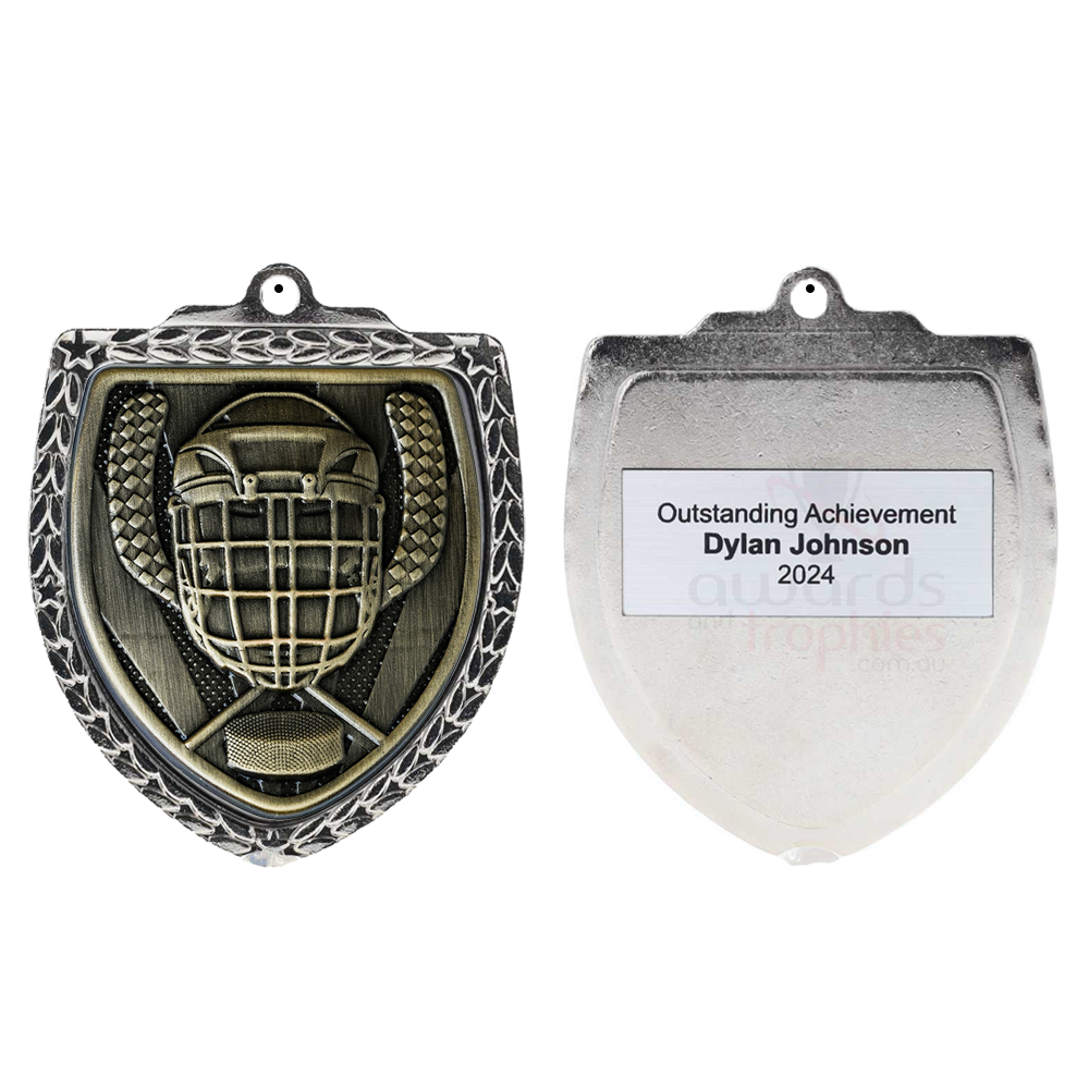 Ice Hockey Shield Medal 80mm - Silver 