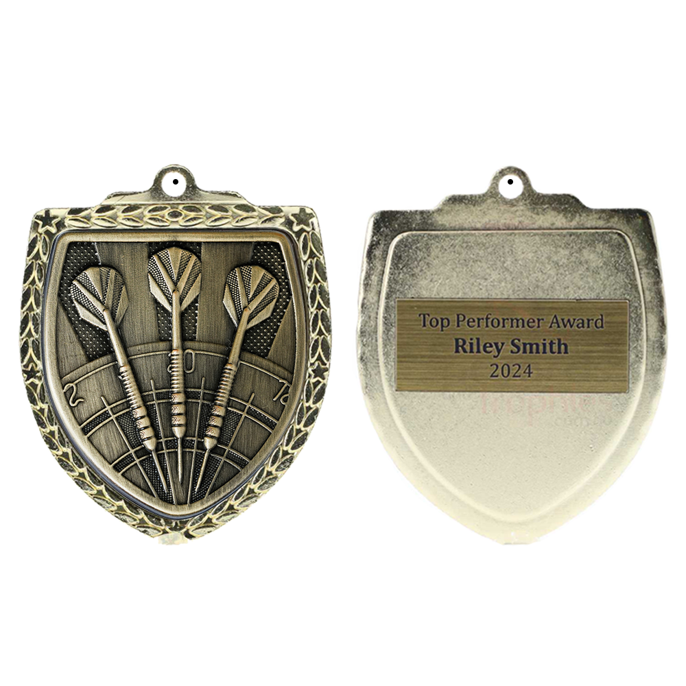 Darts Shield Medal 80mm - Gold 