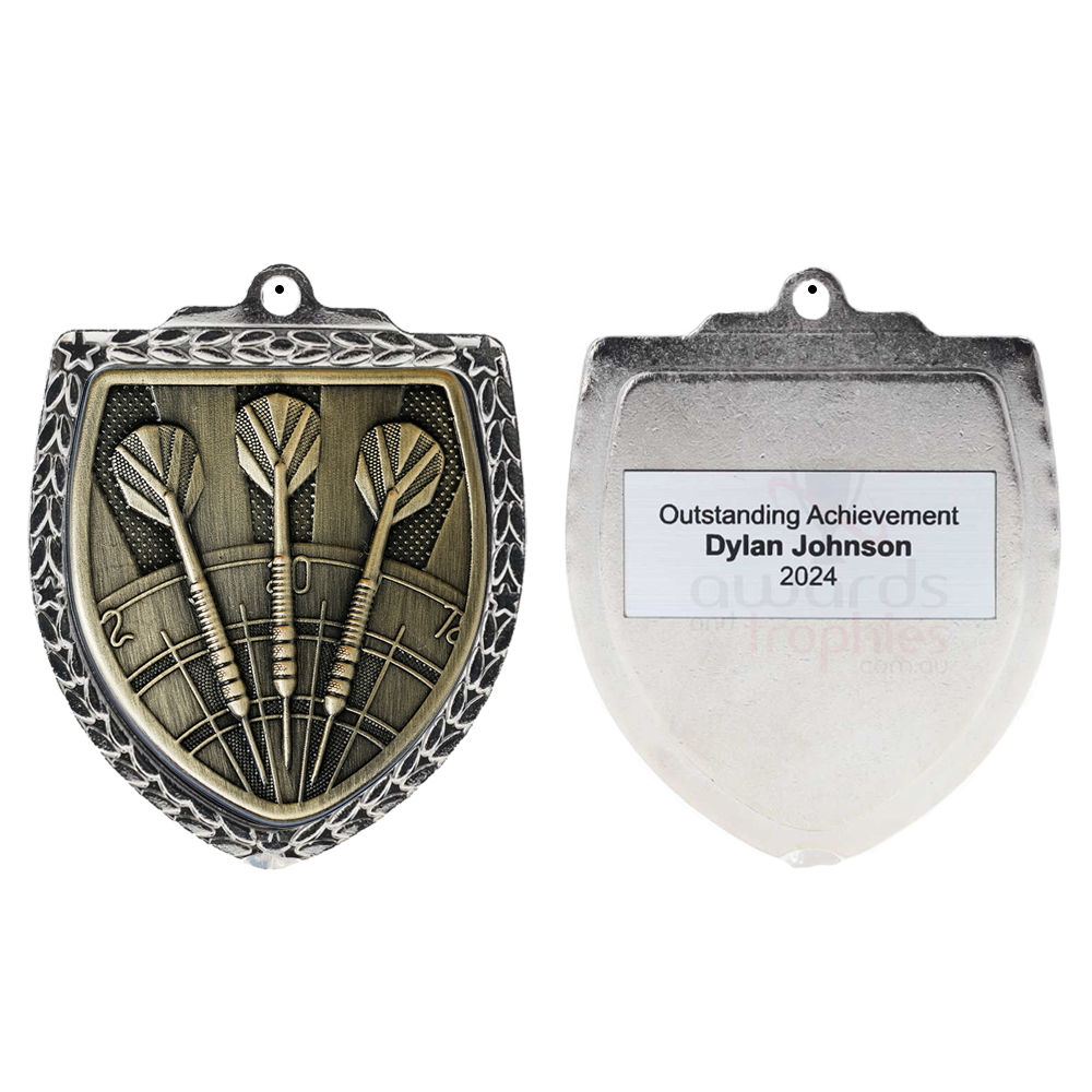 Darts Shield Medal 80mm - Silver 