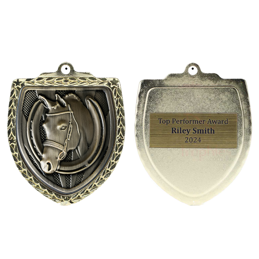Horse Shield Medal 80mm - Gold 