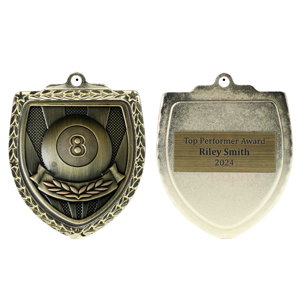 Billiards Ball Shield Medal 80mm - Gold 