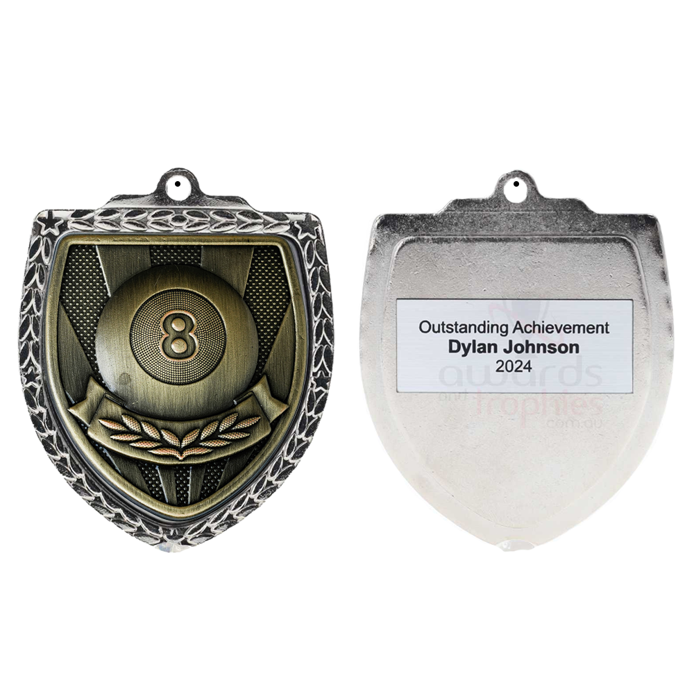 Billiards Ball Shield Medal 80mm - Silver 