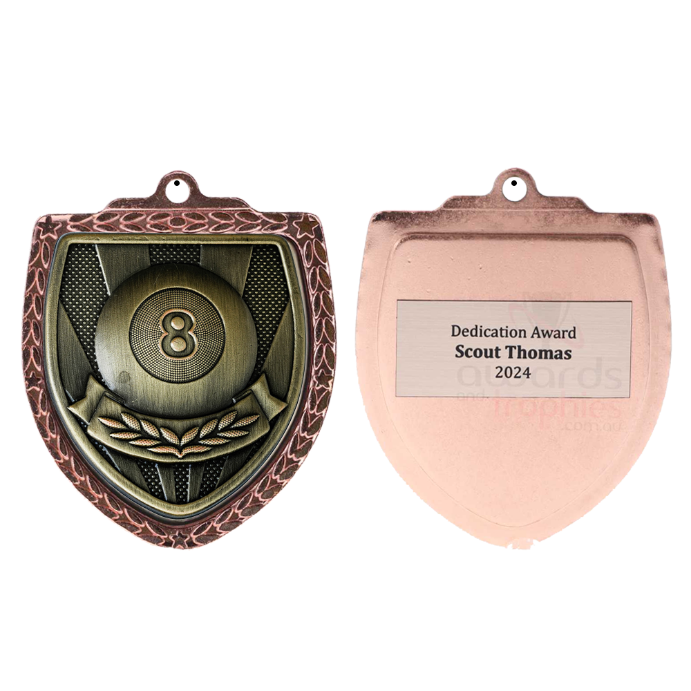 Billiards Ball Shield Medal 80mm - Bronze
