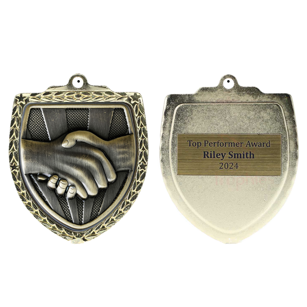 Handshake Shield Medal 80mm - Gold 