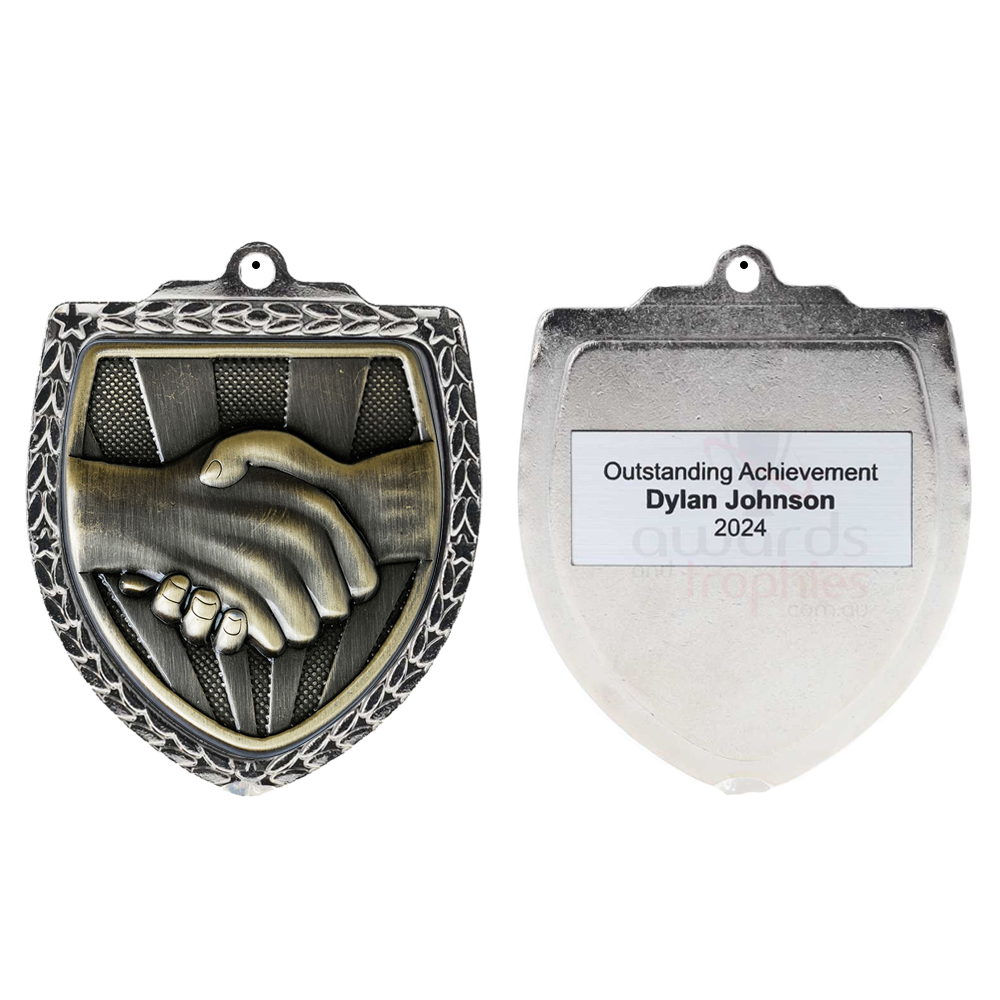 Handshake Shield Medal 80mm - Silver 