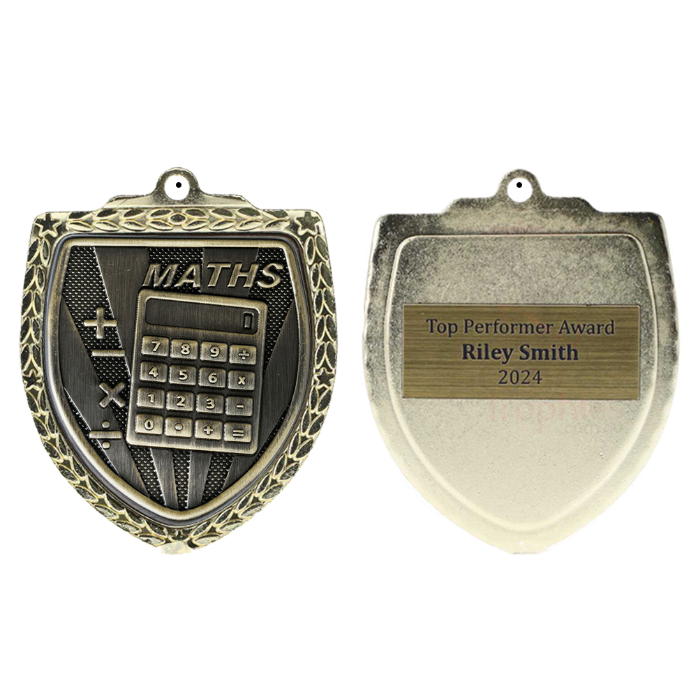 Maths Shield Medal 80mm - Gold 