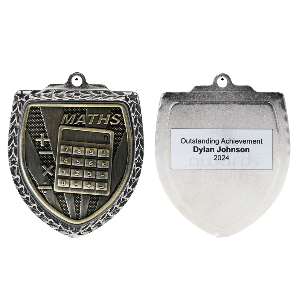 Maths Shield Medal 80mm - Silver 