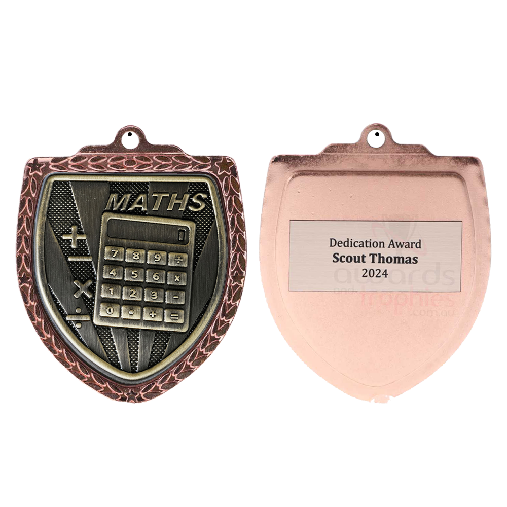 Maths Shield Medal 80mm - Bronze