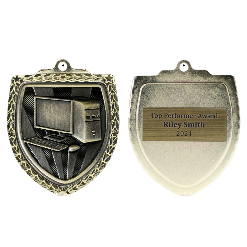 Computer Shield Medal 80mm - Gold 
