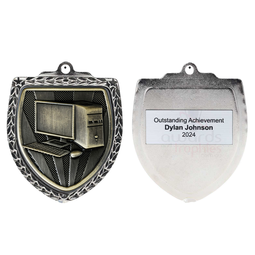 Computer Shield Medal 80mm - Silver 