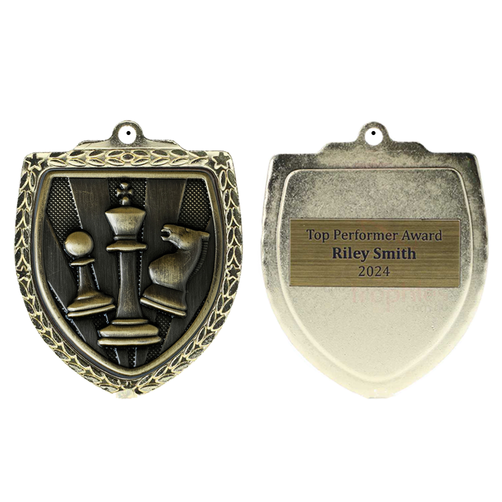 Chess Shield Medal 80mm - Gold 