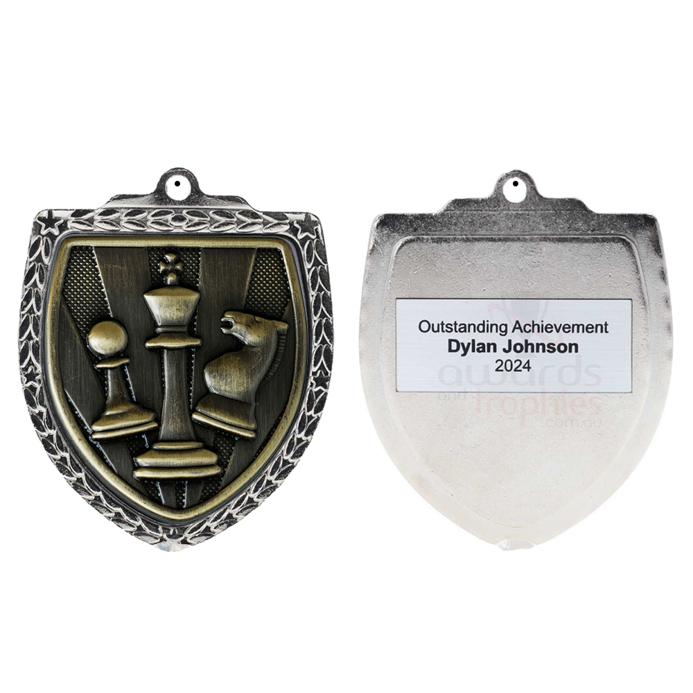 Chess Shield Medal 80mm - Silver 