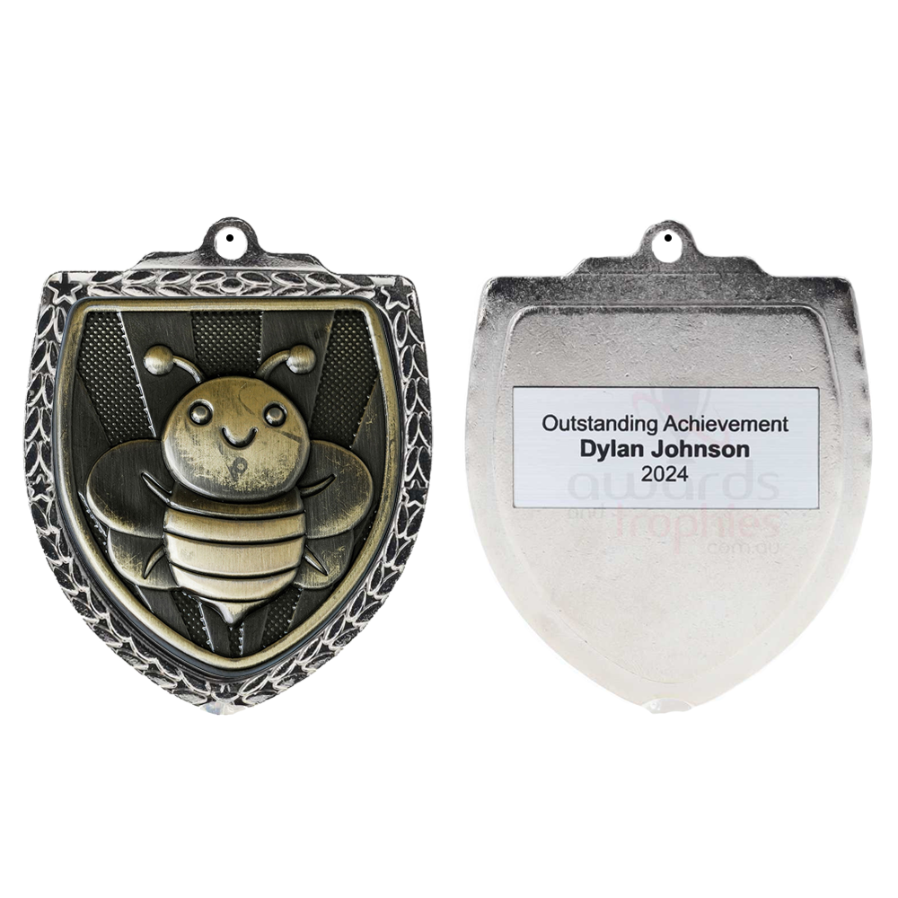 Spelling Bee Shield Medal 80mm - Silver 