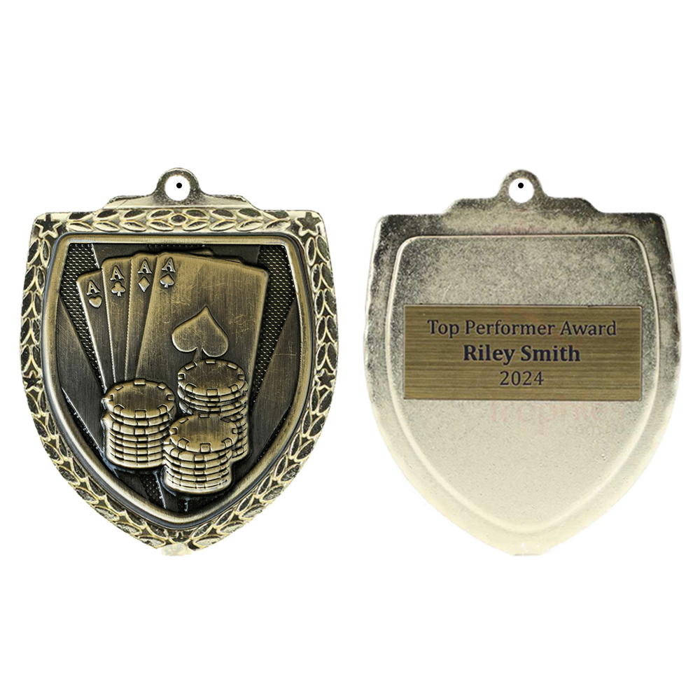 Poker Shield Medal 80mm - Gold 