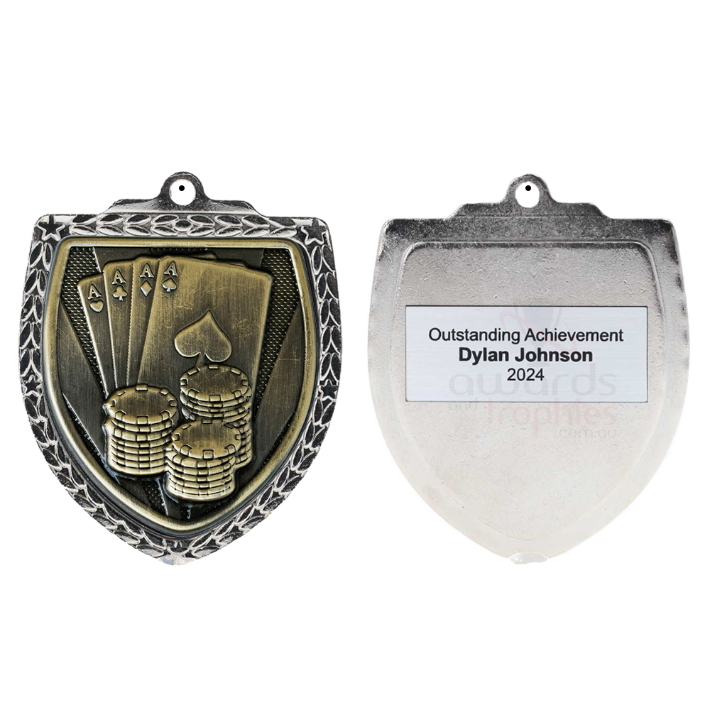 Poker Shield Medal 80mm - Silver 