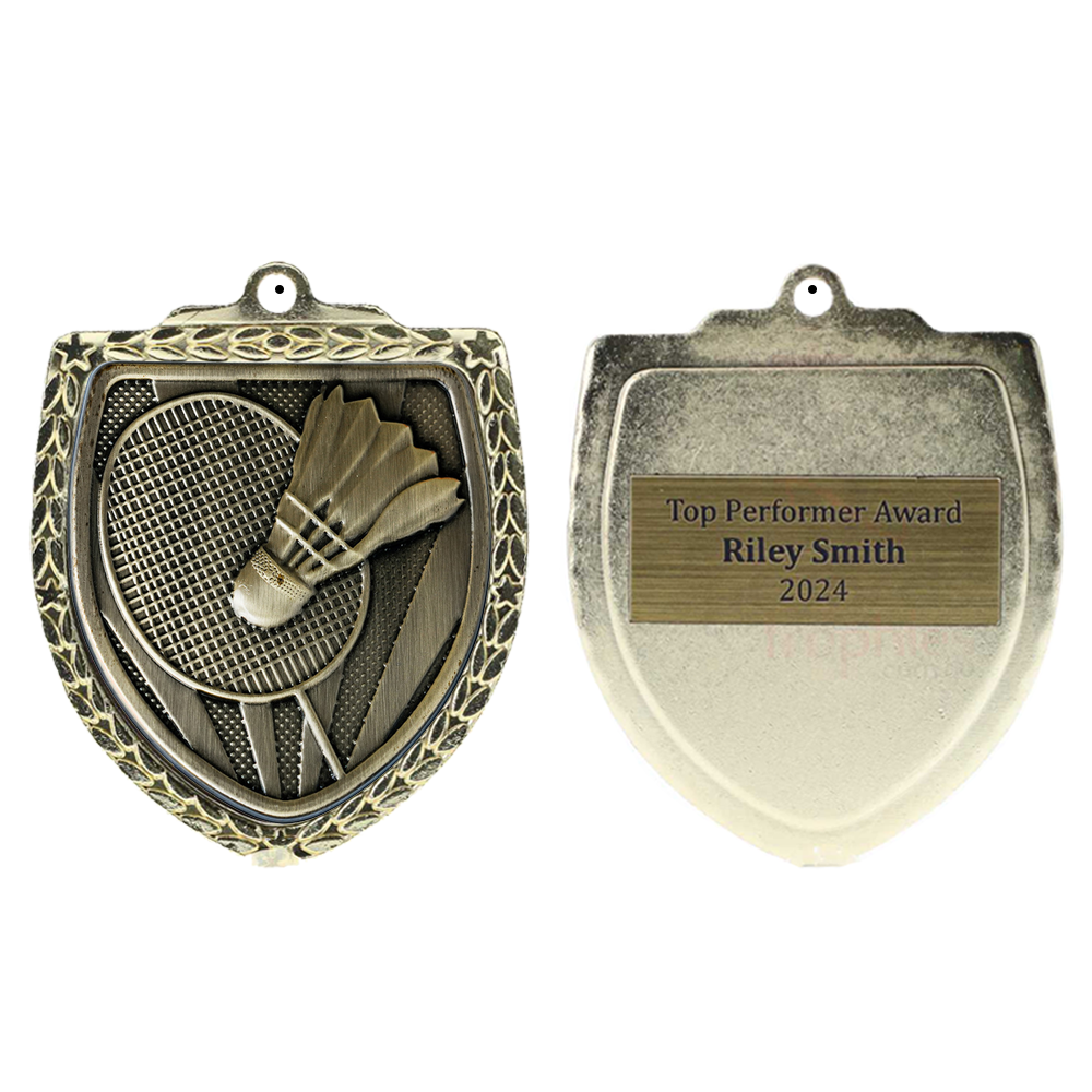 Badminton Shield Medal 80mm - Gold 