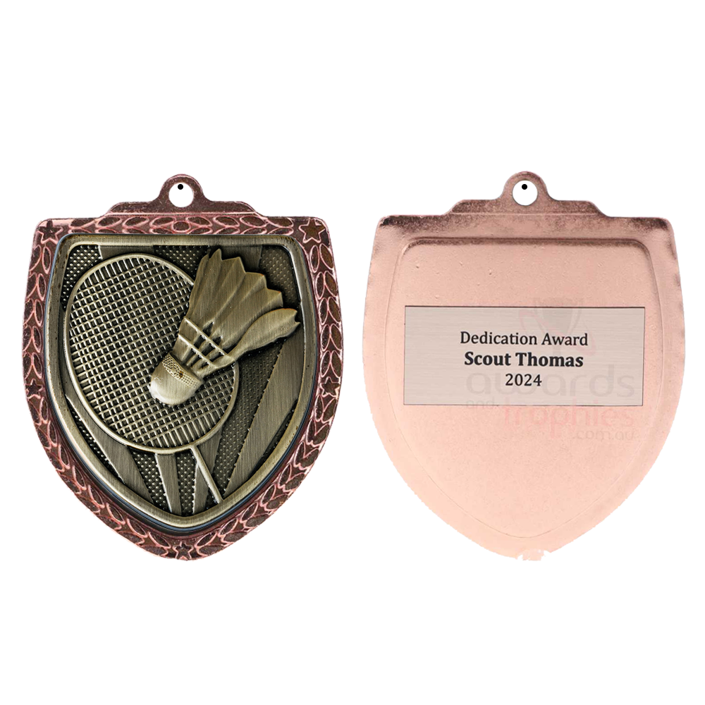 Badminton Shield Medal 80mm - Bronze
