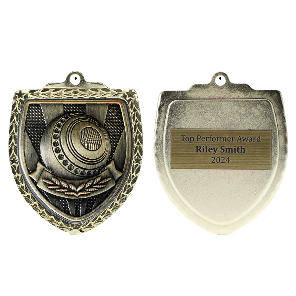 Lawn Bowls Ball Shield Medal 80mm - Gold 