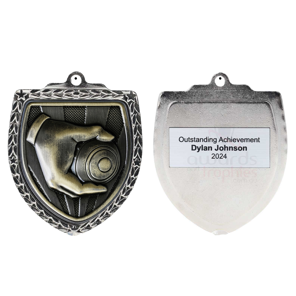 Lawn Bowls Shield Medal 80mm - Silver 