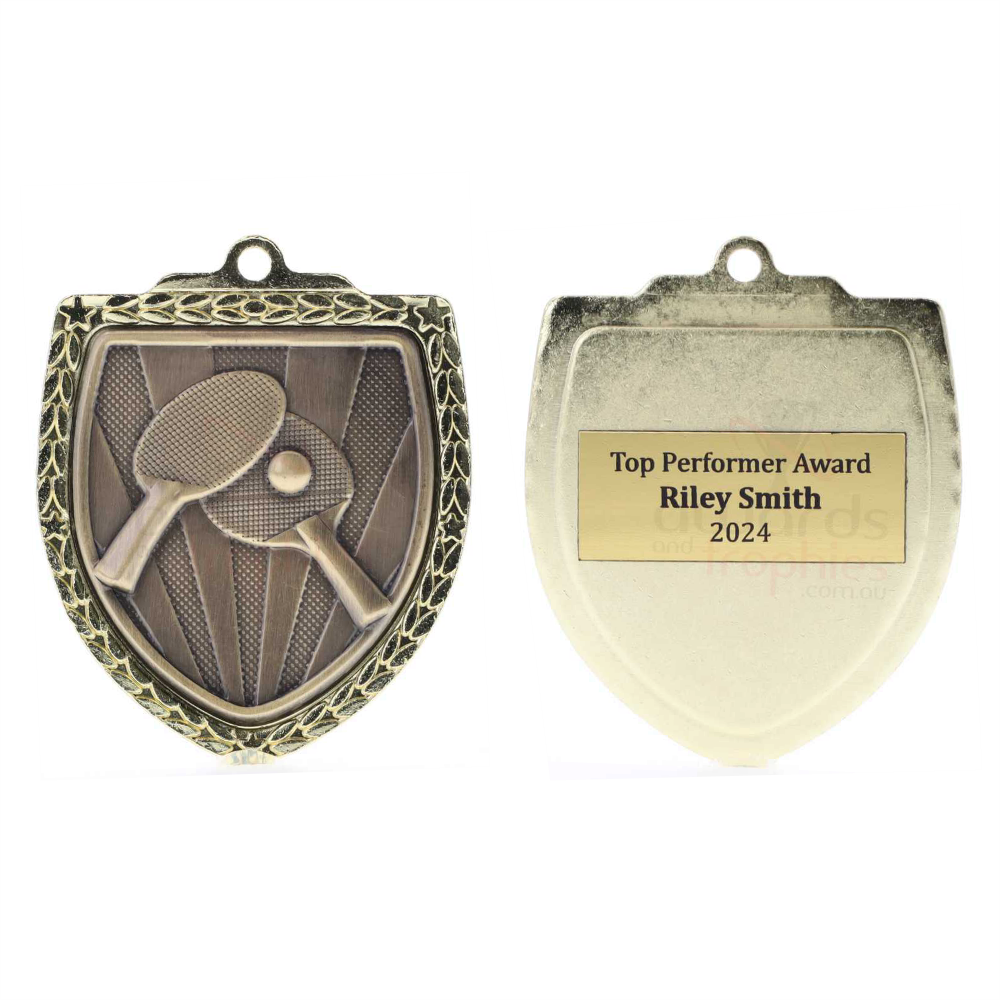 Table Tennis Shield Medal 80mm - Gold 