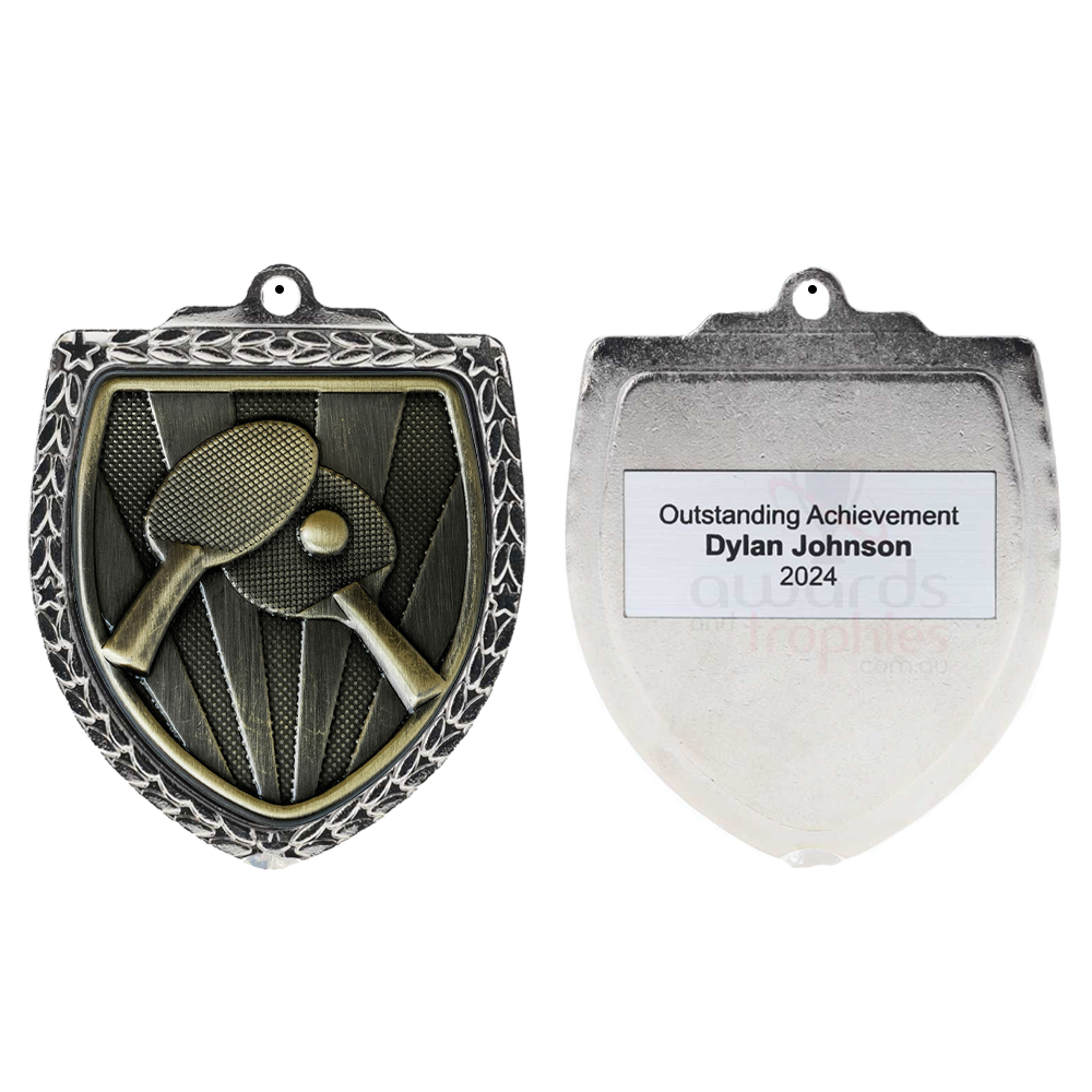 Table Tennis Shield Medal 80mm - Silver 