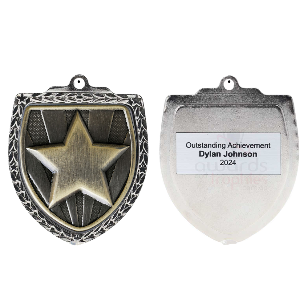 Star Shield Medal 80mm - Silver 