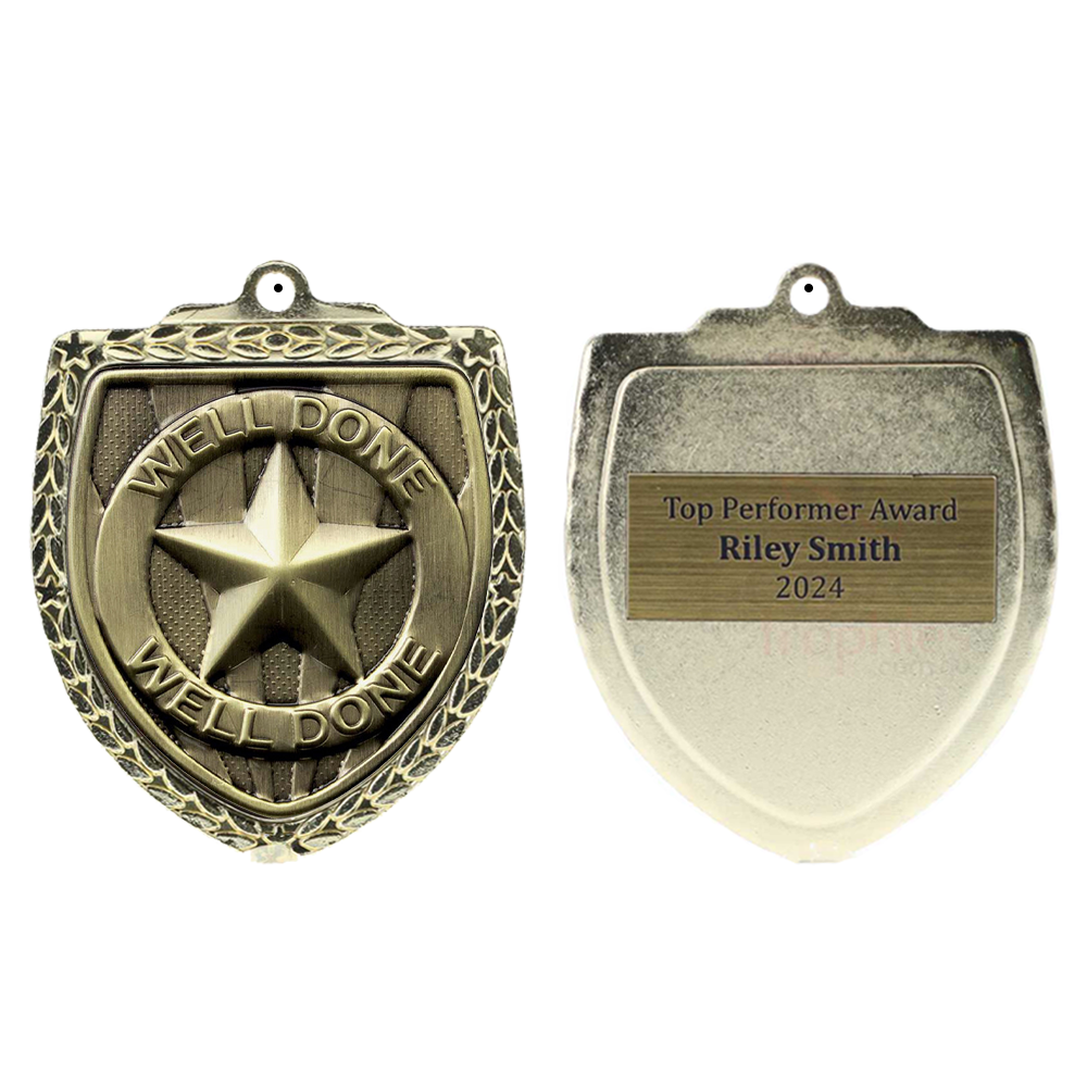 Well Done Shield Medal 80mm - Gold 