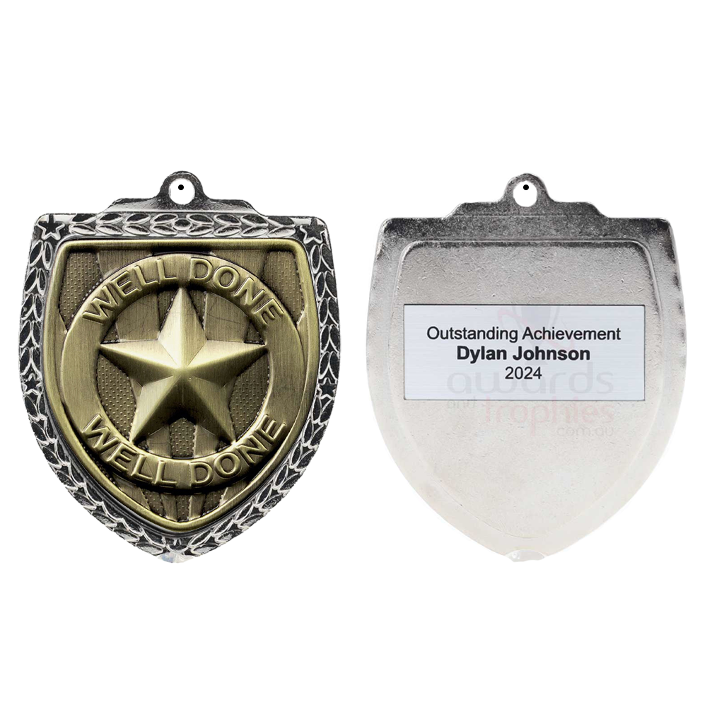 Well Done Shield Medal 80mm - Silver 