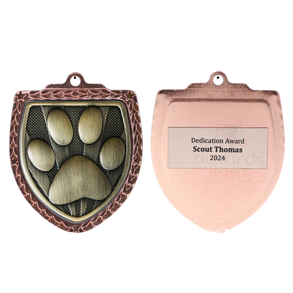 Paw Print Shield Medal 80mm - Bronze