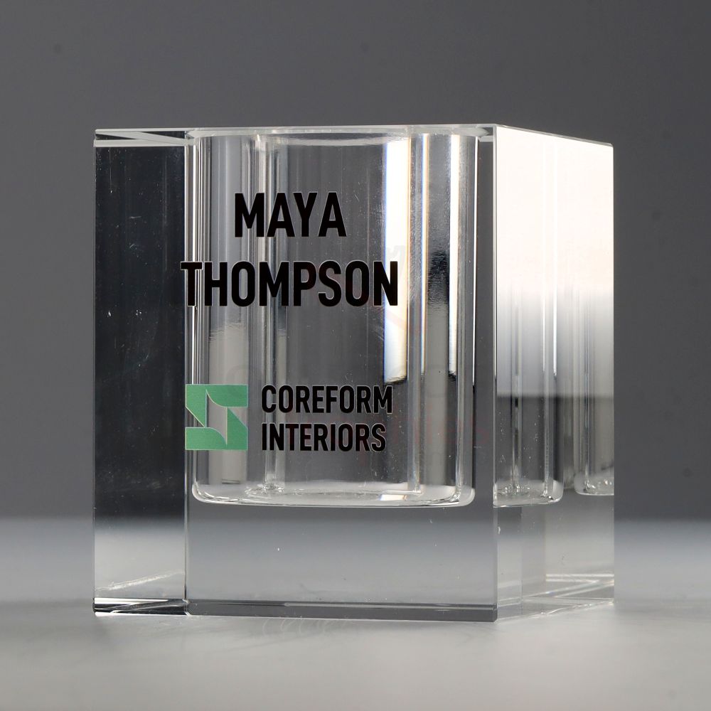 Crystal Cube Pen Holder 80mm