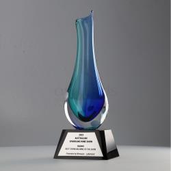 Blue/Green Vase on Black Base 270mm