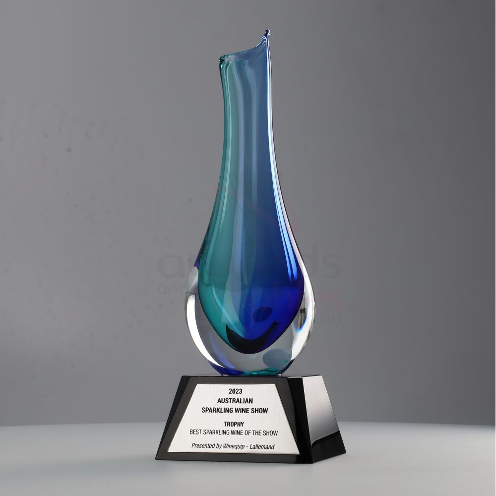 Blue/Green Vase on Black Base 270mm