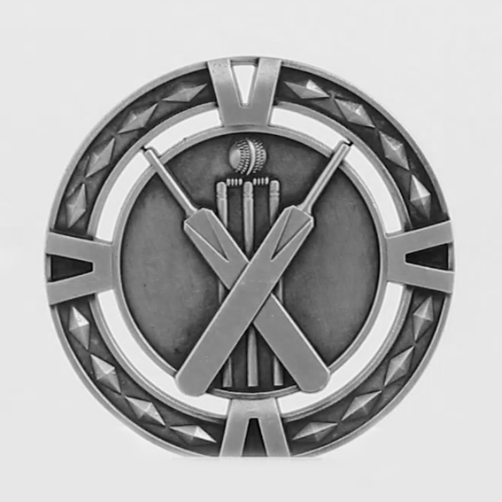 Cutout Cricket Medal 60mm Silver