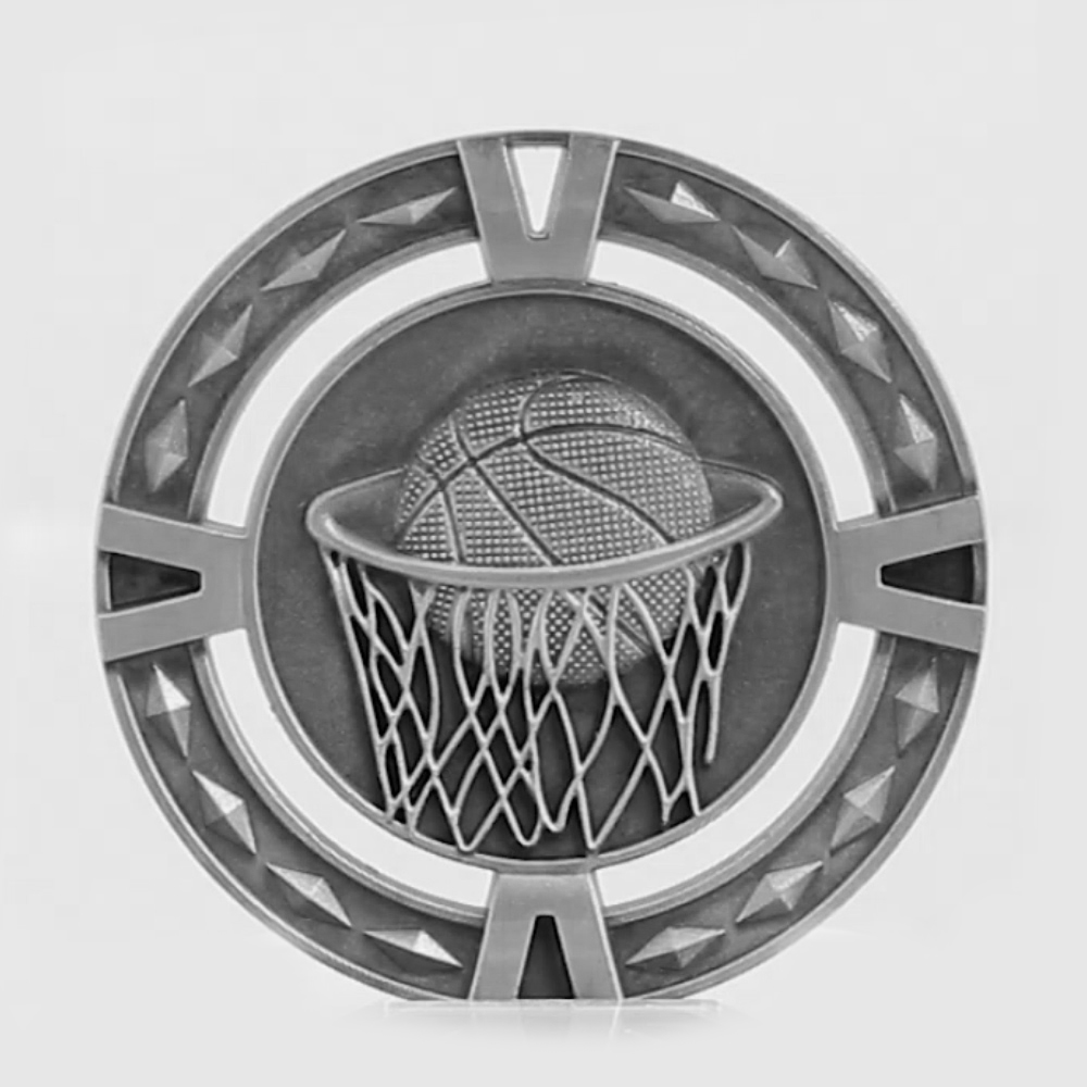Cutout Basketball Medal 60mm Silver