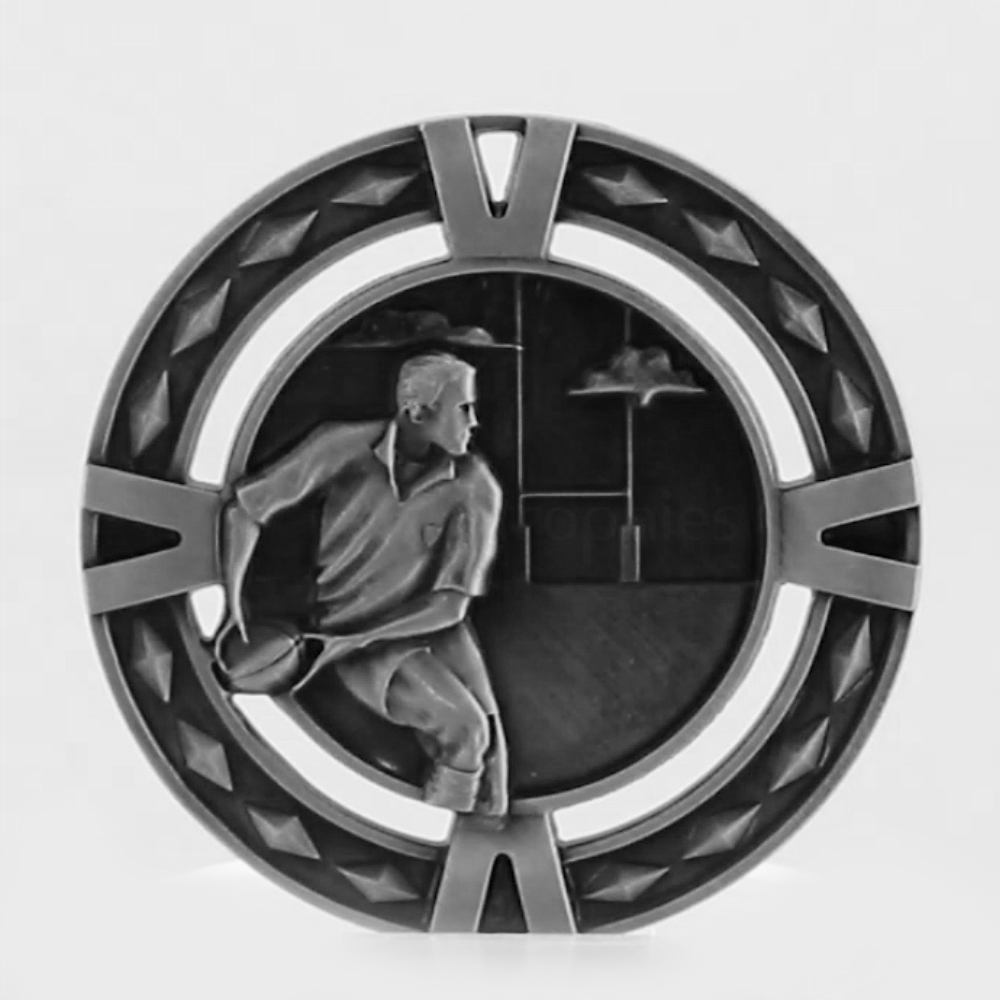 Cutout Rugby Medal 60mm Silver