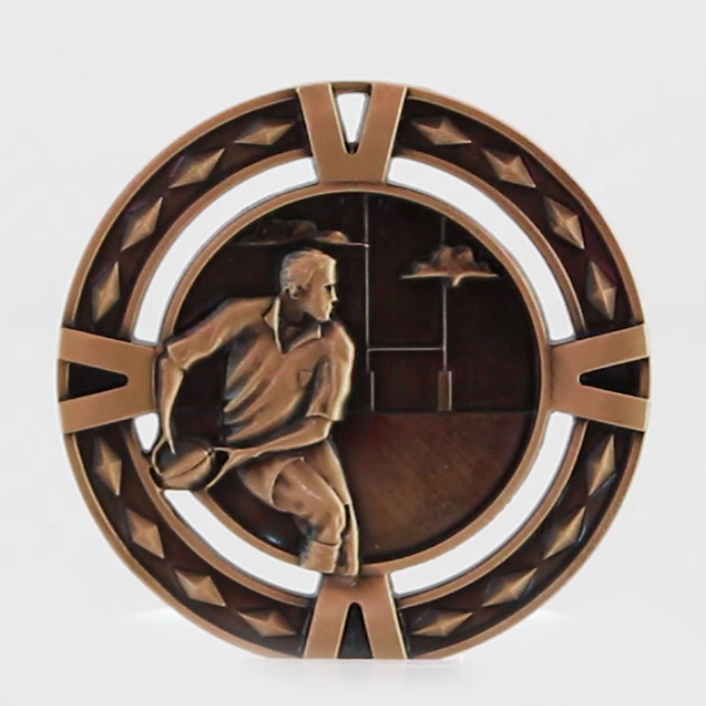 Cutout Rugby Medal 60mm Bronze